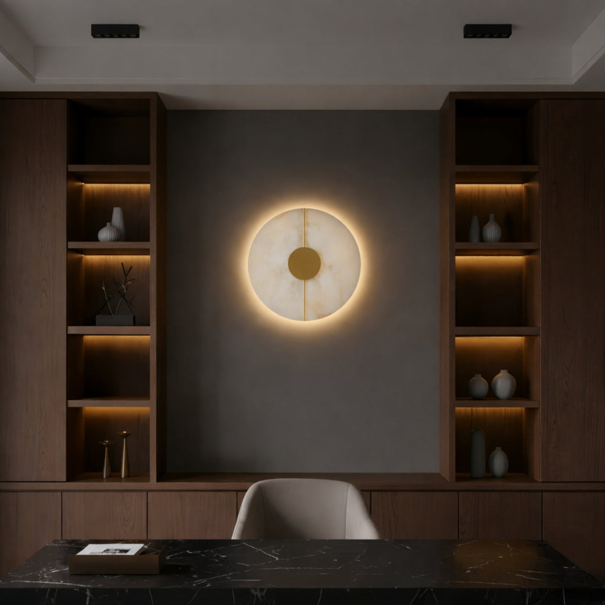 Elaris LED Round Alabaster Wall Light - Soft White & Brass
