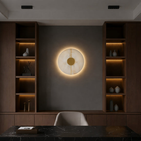 Elaris LED Round Alabaster Wall Light - Soft White & Brass