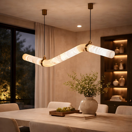 Zareon LED Small Stepped Alabaster Chandelier - Brushed Brass