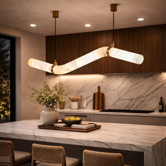 Zareon LED Small Stepped Alabaster Chandelier - Brushed Brass