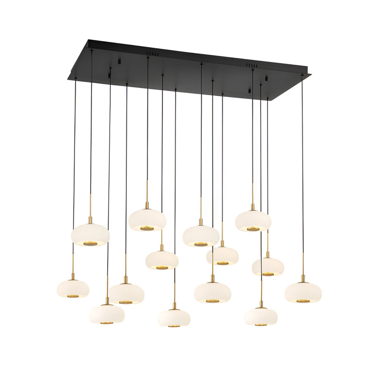 Aurevia 14 Light LED Linear Alabaster Chandelier - Matt Black & Brass