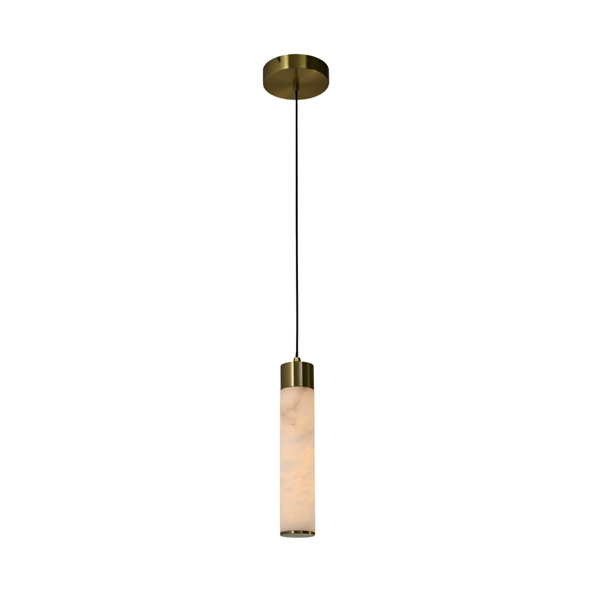 Norex LED Alabaster Tube Pendant Light - Brushed Brass