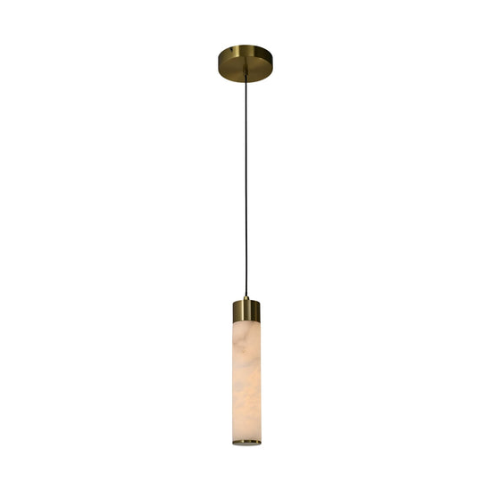 Norex LED Alabaster Tube Pendant Light - Brushed Brass