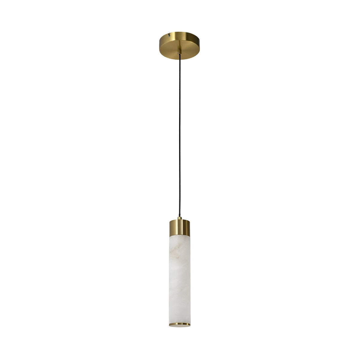 Norex LED Alabaster Tube Pendant Light - Brushed Brass
