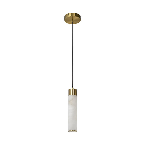 Norex LED Alabaster Tube Pendant Light - Brushed Brass