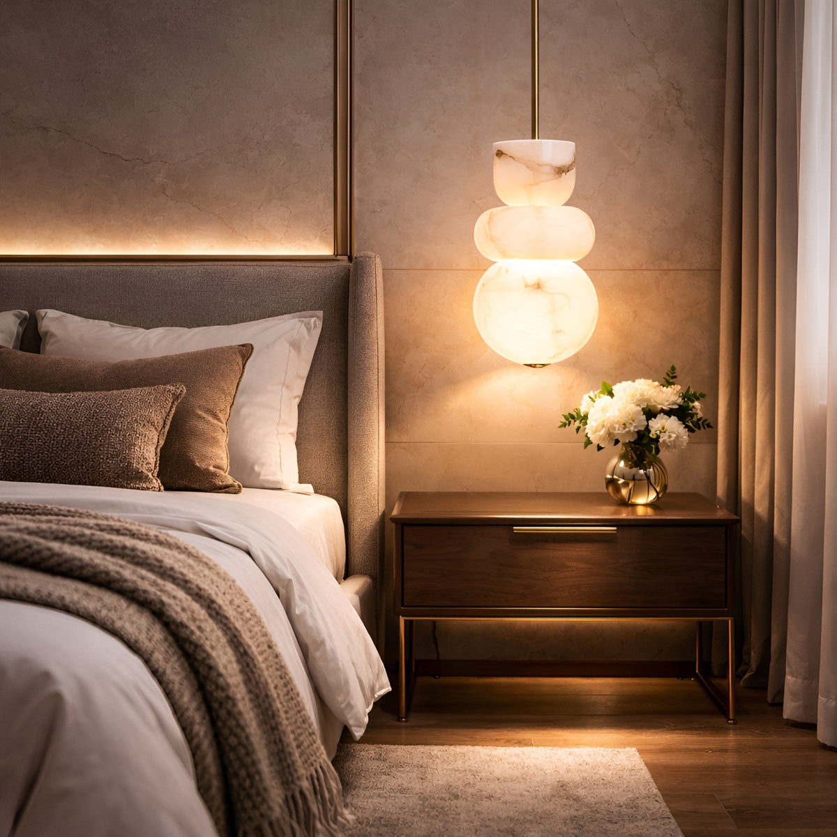 Morvex Small Stacked Alabaster Pendant Light - Brushed Brass
