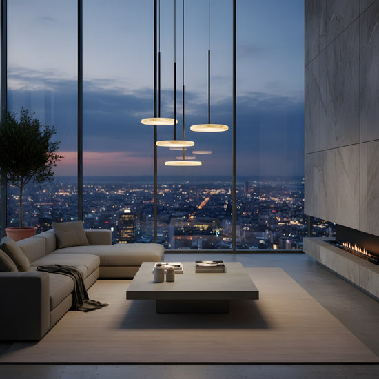 Xarelix LED Floating Disc Alabaster Pendant Light - Matt Black