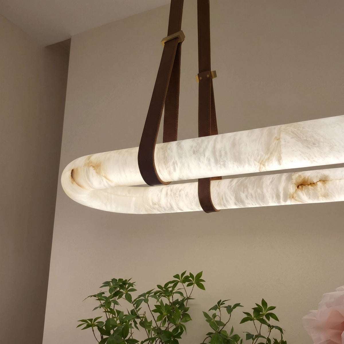 Cintura LED Large Alabaster Island Chandelier - Brown & Soft White