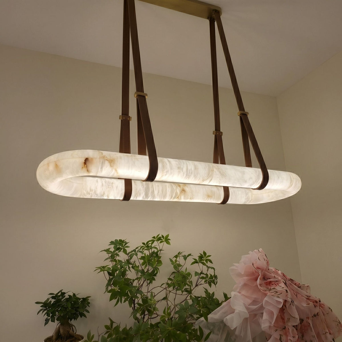 Cintura LED Large Alabaster Island Chandelier - Brown & Soft White