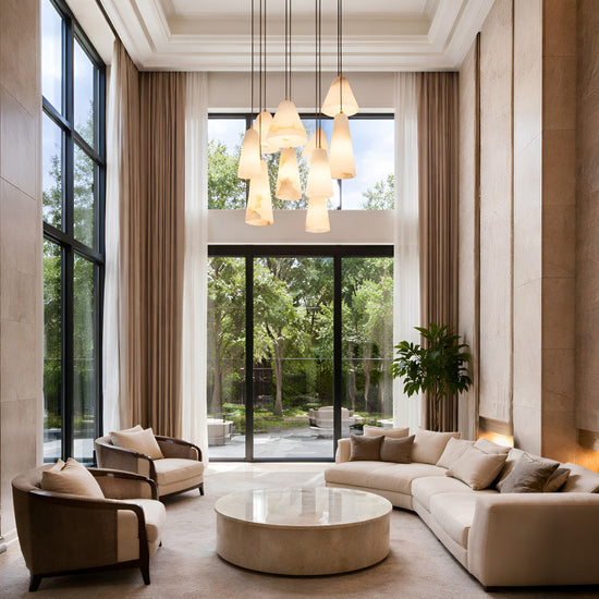 Sorrelis 9 Light Alabaster Chandelier - Soft White & Brushed Brass