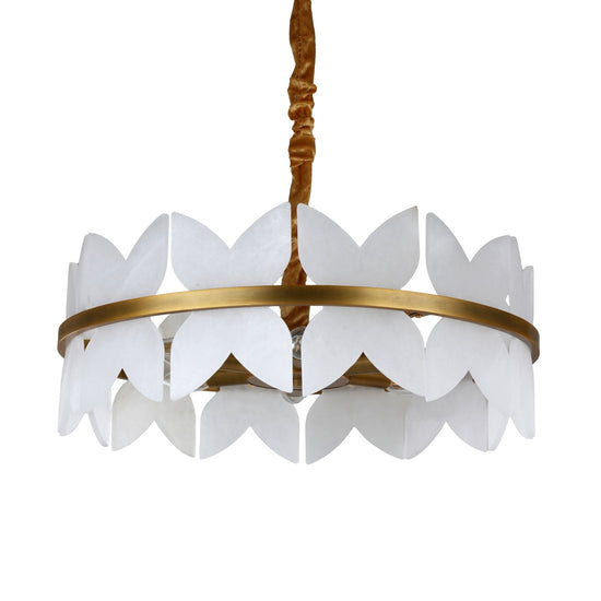 Petraia 6 Light Floral Alabaster Chandelier - Brushed Brass