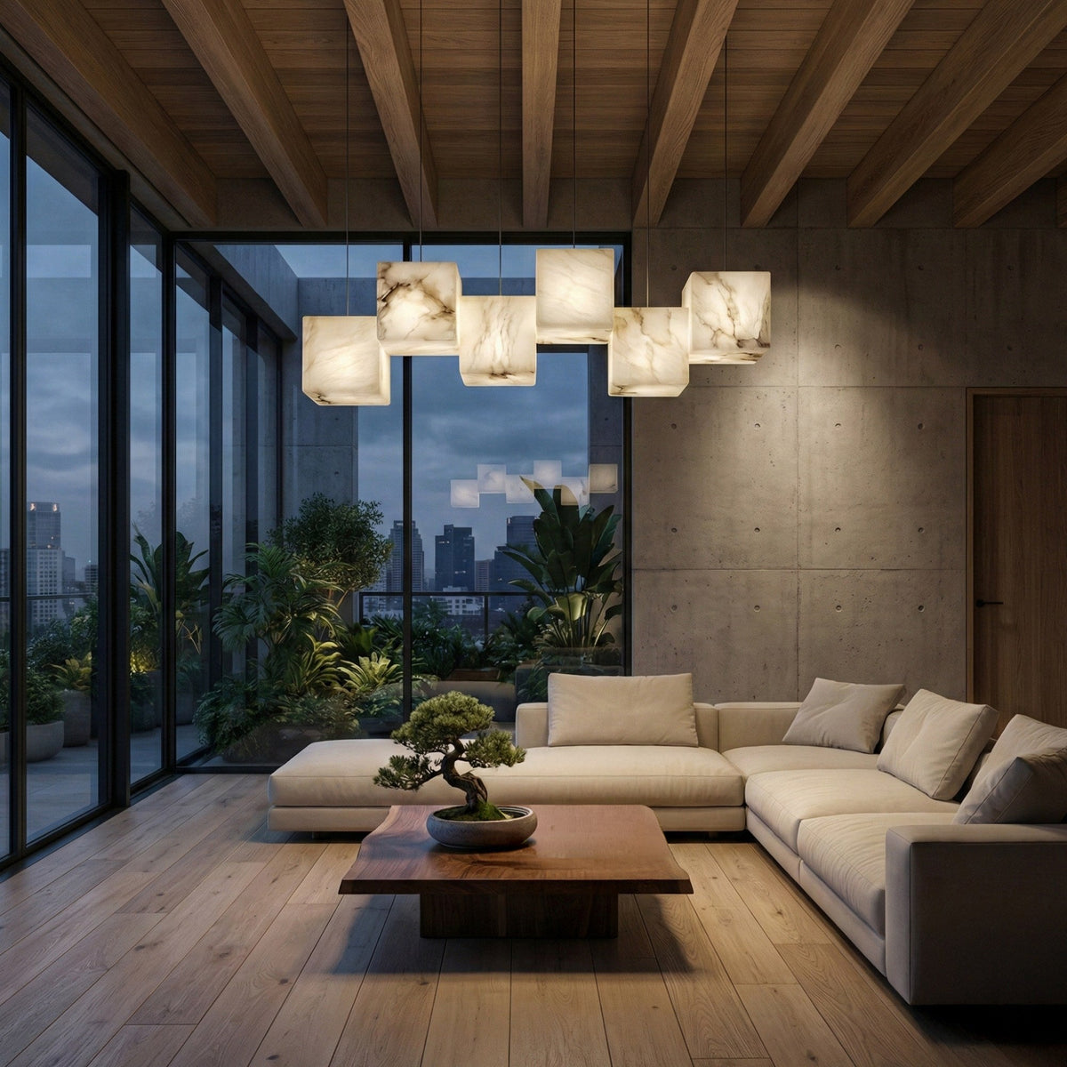 Elmyra 6 Light Linear Alabaster Chandelier - Soft White