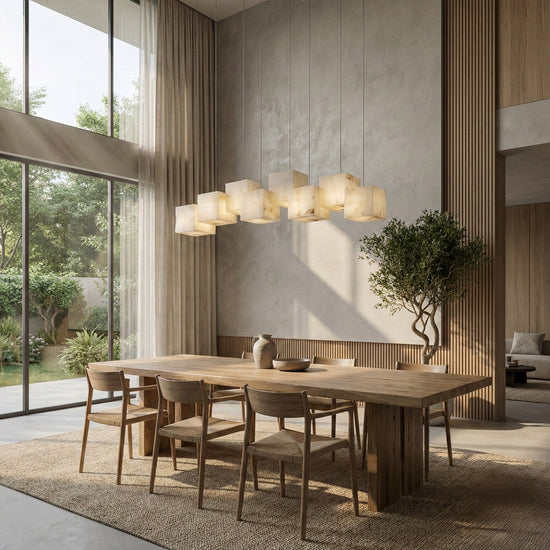 Elmyra 8 Light Linear Alabaster Chandelier - Soft White