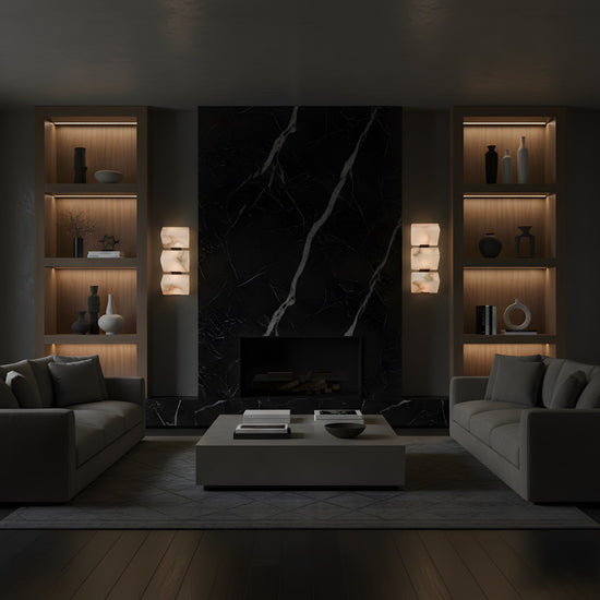 Glorina LED Stacked Alabaster Wall Light - Matt Black