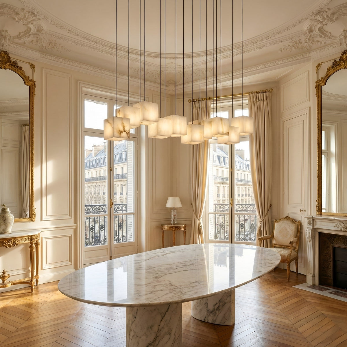 Elmyra 10 Light Linear Alabaster Chandelier - Soft White