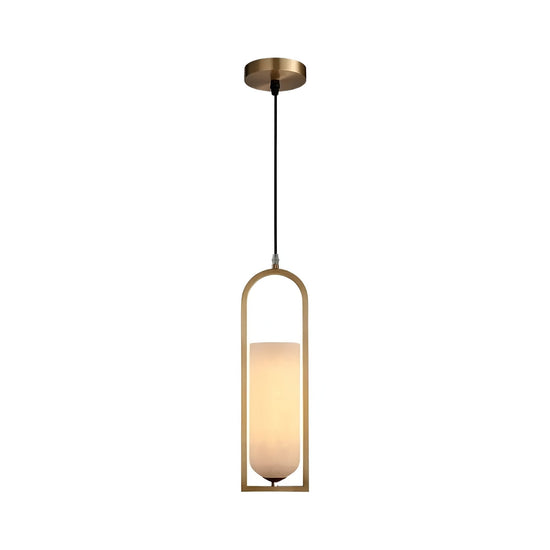 Arvion Slim Capsule Alabaster Pendant Light - Brushed Brass