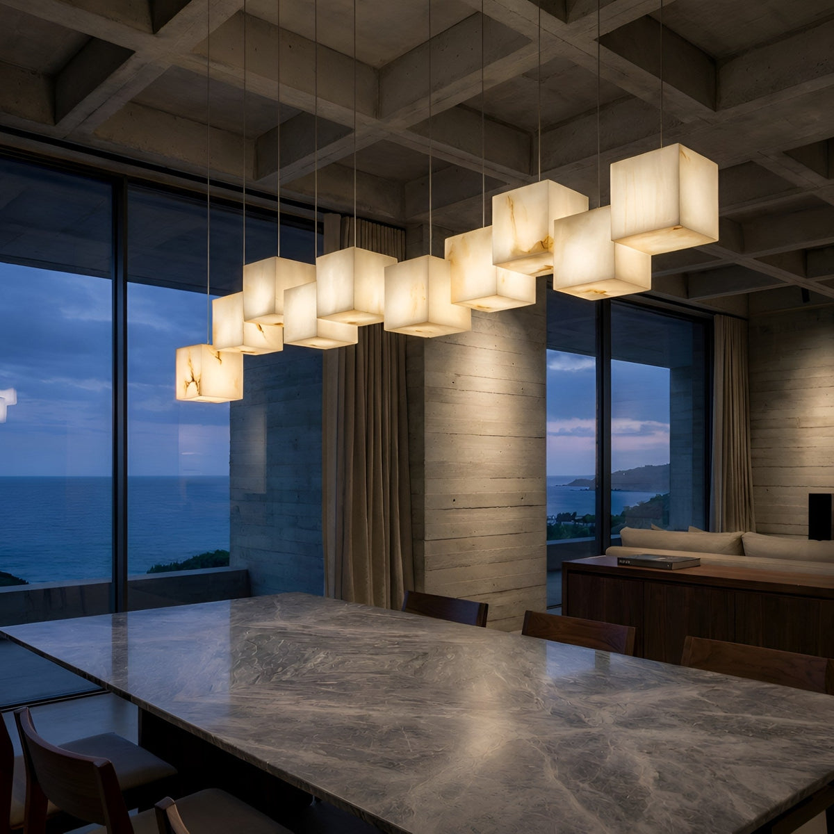 Elmyra 10 Light Linear Alabaster Chandelier - Soft White
