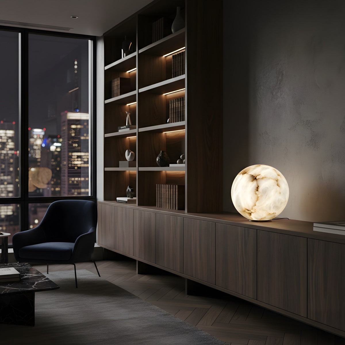 Zavero Alabaster Orb Table Lamp - Soft White