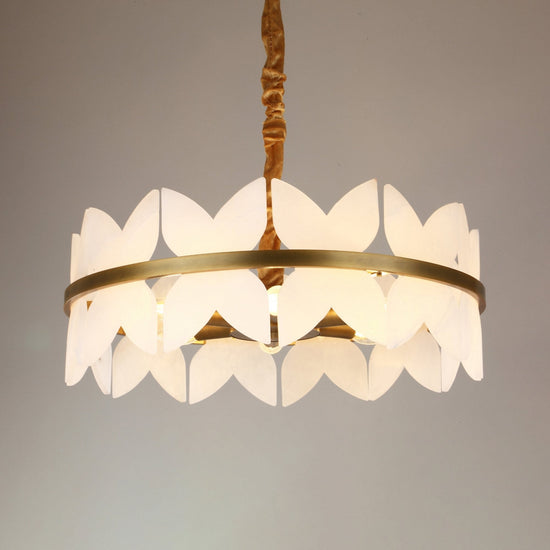 Petraia 6 Light Floral Alabaster Chandelier - Brushed Brass