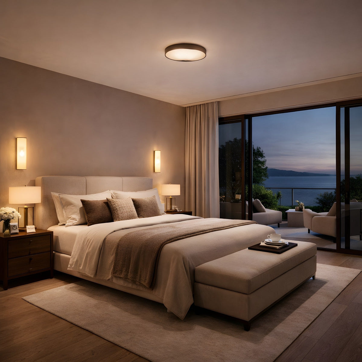 Marea Round LED Alabaster Semi-Flush Ceiling Light