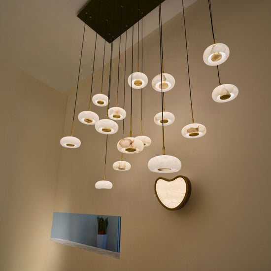 Aurevia 14 Light LED Linear Alabaster Chandelier - Matt Black & Brass