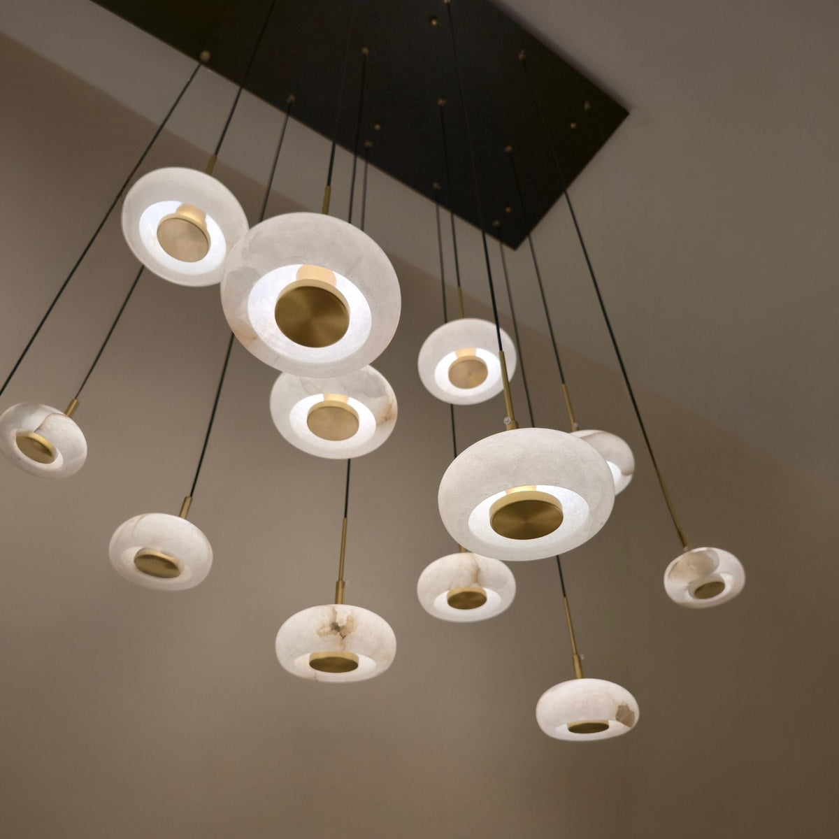 Aurevia 14 Light LED Linear Alabaster Chandelier - Matt Black & Brass