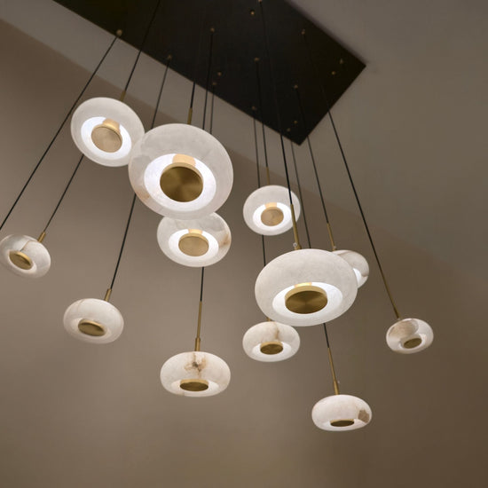 Aurevia 14 Light LED Linear Alabaster Chandelier - Matt Black & Brass