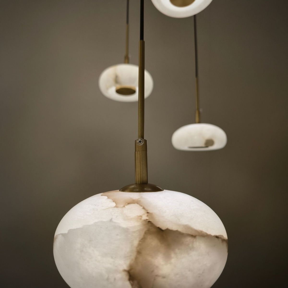 Aurevia 14 Light LED Linear Alabaster Chandelier - Matt Black & Brass