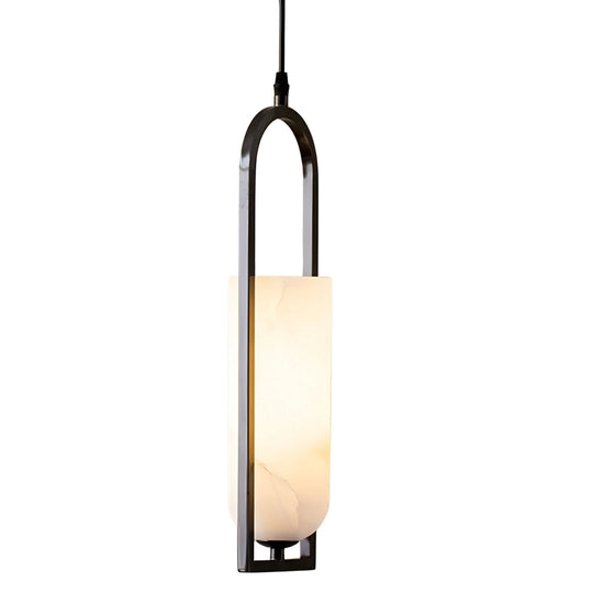 Arvion Slim Capsule Alabaster Pendant Light - Soft White & Matte Black