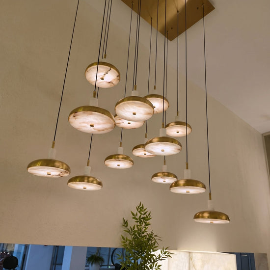 Aurevia 14 Light LED Linear Alabaster Chandelier - Brushed Brass