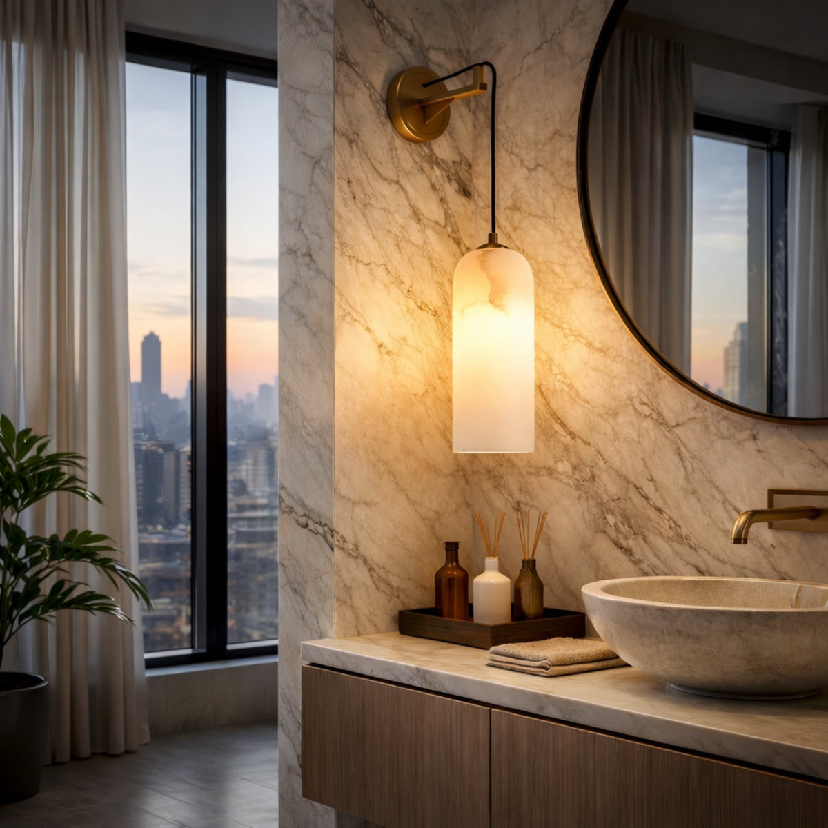 Seradina 1 Light Alabaster Wall Light - Brass