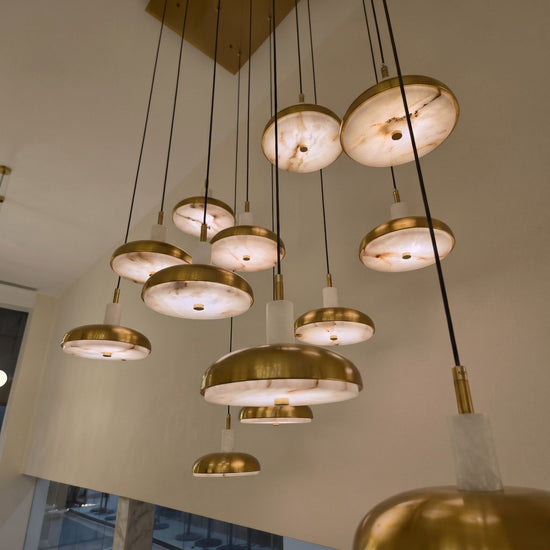 Aurevia 14 Light LED Linear Alabaster Chandelier - Brushed Brass