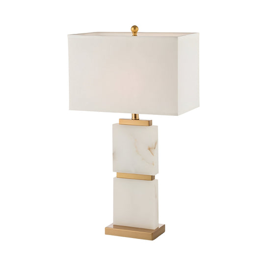 Veradex Alabaster Block Table Lamp - Brushed Brass & White