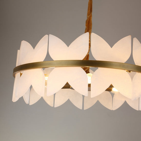 Petraia 6 Light Floral Alabaster Chandelier - Brushed Brass