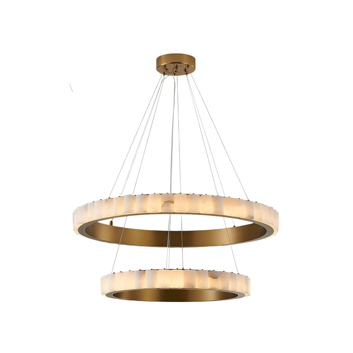 Lucenza LED 2 Tier Halo Ring Alabaster Chandelier - Brushed Brass
