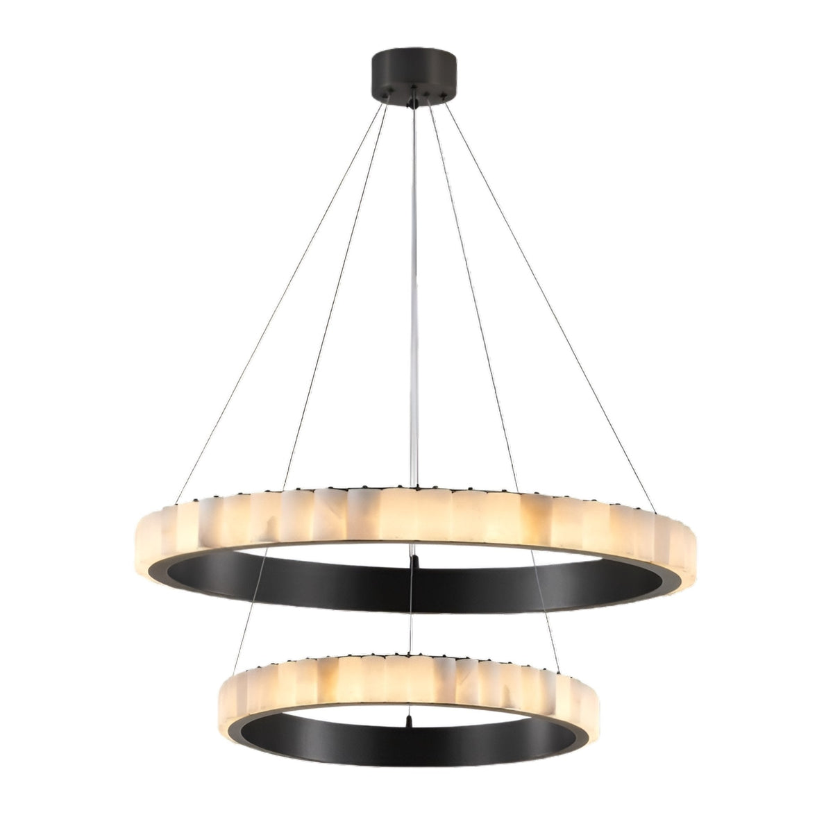Lucenza LED 2 Tier Halo Ring Alabaster Chandelier - Matte Black