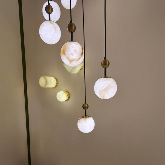 Lorixa 9 Light Cascading Alabaster Chandelier - Brushed Bronze