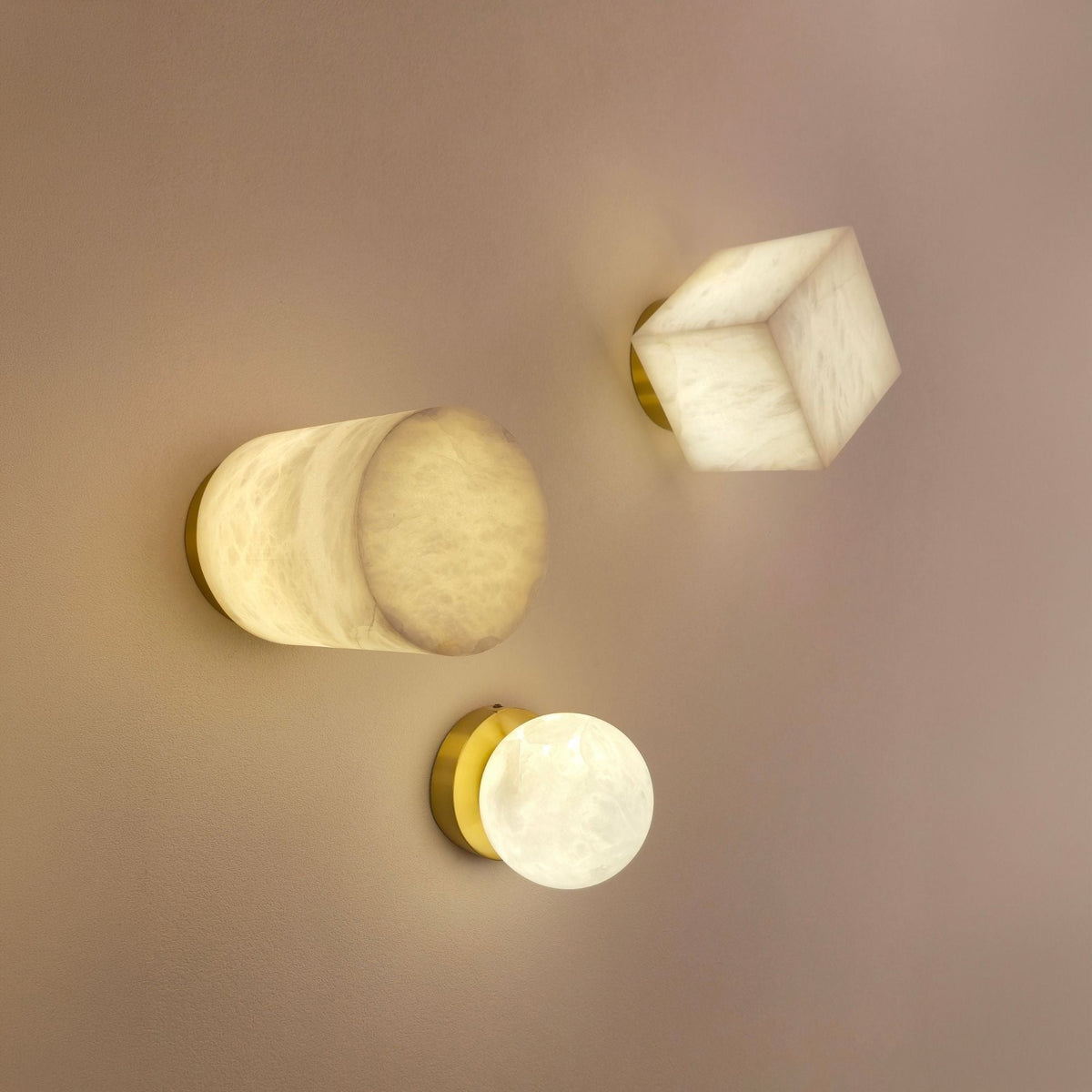 Bravora 1 Light Cube Alabaster Semi-Flush Ceiling Light - Soft White & Brushed Brass