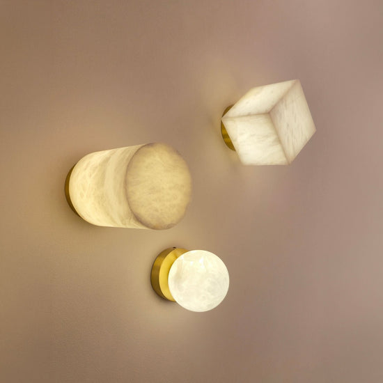Bravora 1 Light Cube Alabaster Semi-Flush Ceiling Light - Soft White & Brushed Brass