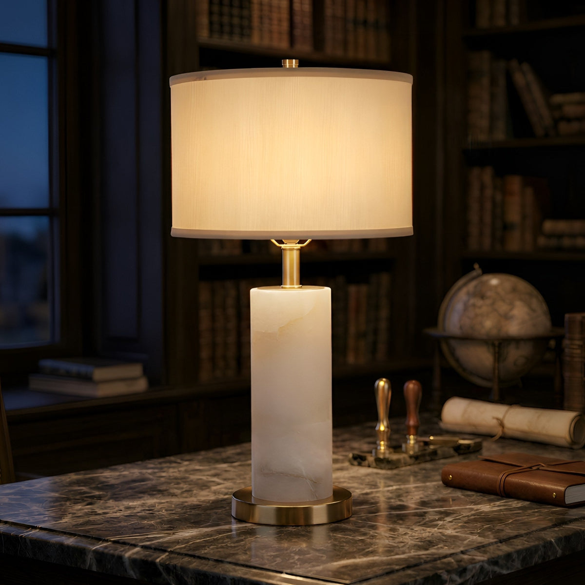 Calynor 1 Light Column Alabaster Table Lamp - Brass & Soft White