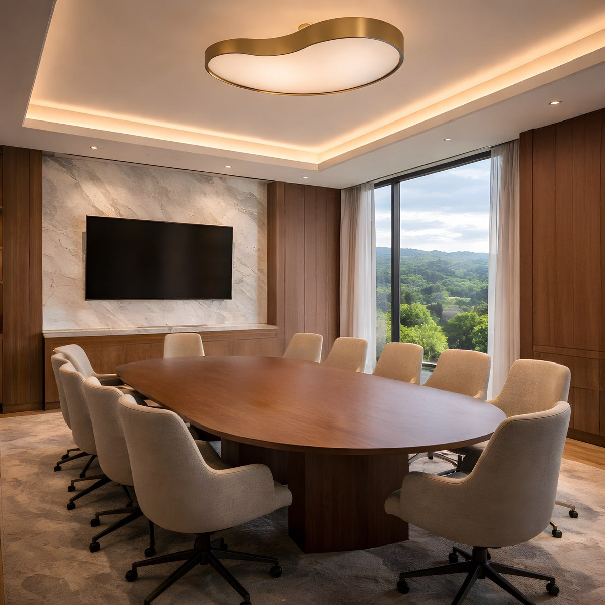 Marea Alabaster LED Semi-Flush Ceiling Light - Brushed Brass