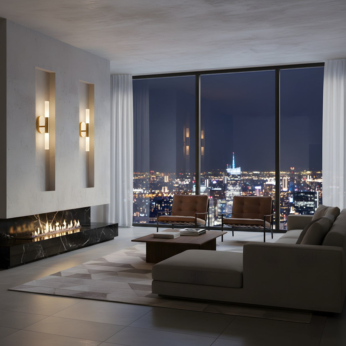 Aurelian LED Double Column Alabaster Wall Light - Brushed Brass