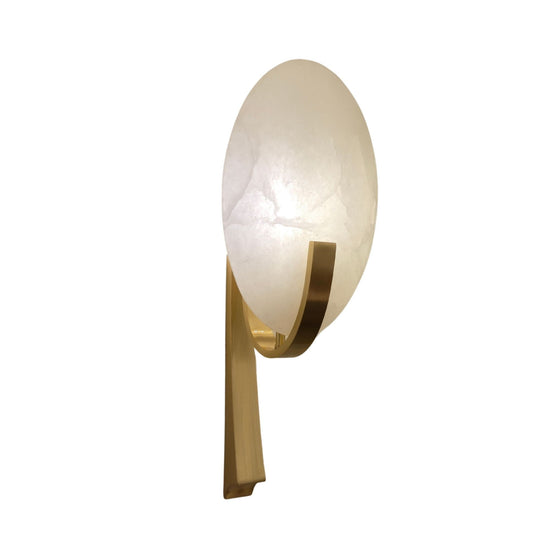 Mica 1 Light Disc Alabaster Wall Light - Soft White & Brushed Brass