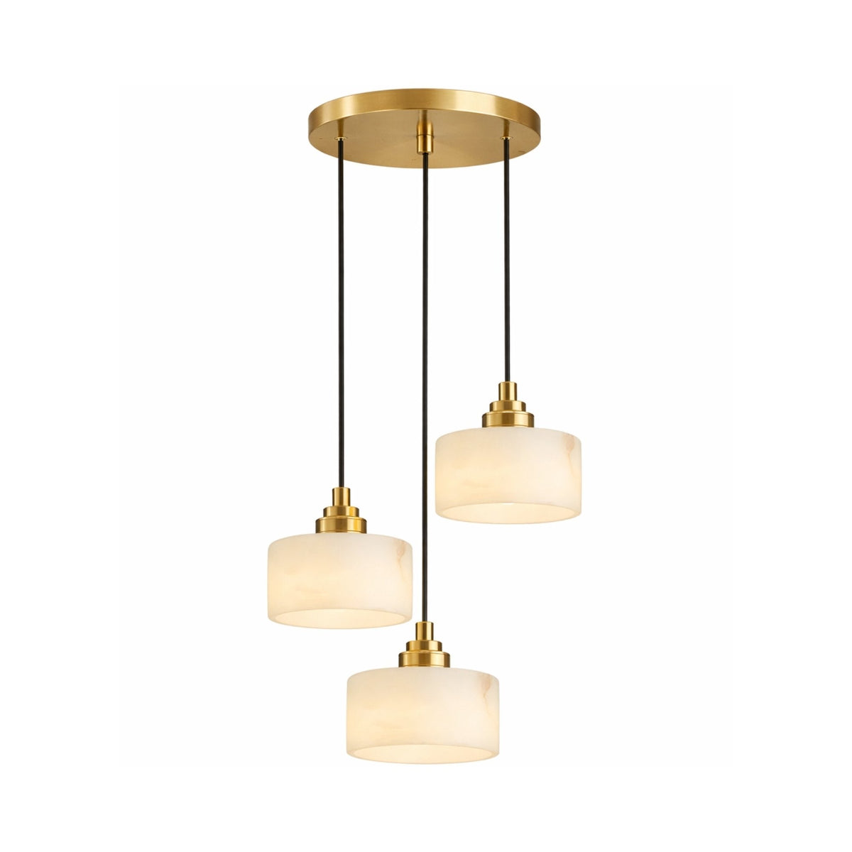 Brinex 3 Light Cluster Alabaster Chandelier - Soft White & Brushed Brass