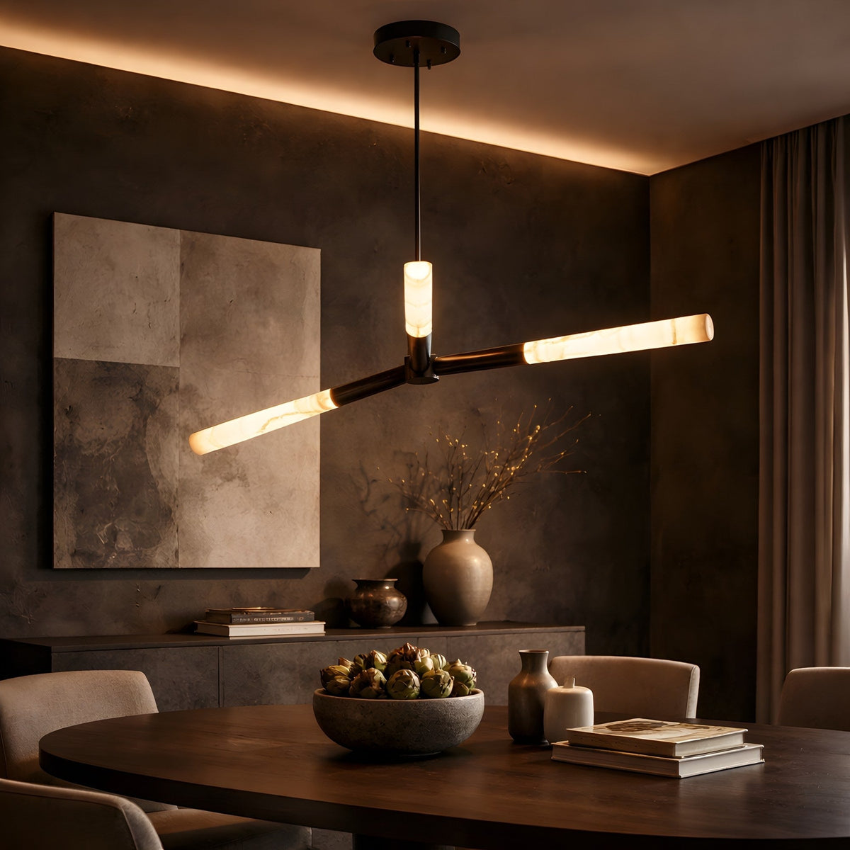 Aurelian LED Triple Arm Alabaster Chandelier - Matt Black