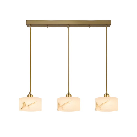 Brinex 3 Light Linear Alabaster Bar Chandelier - Soft White & Brushed Brass