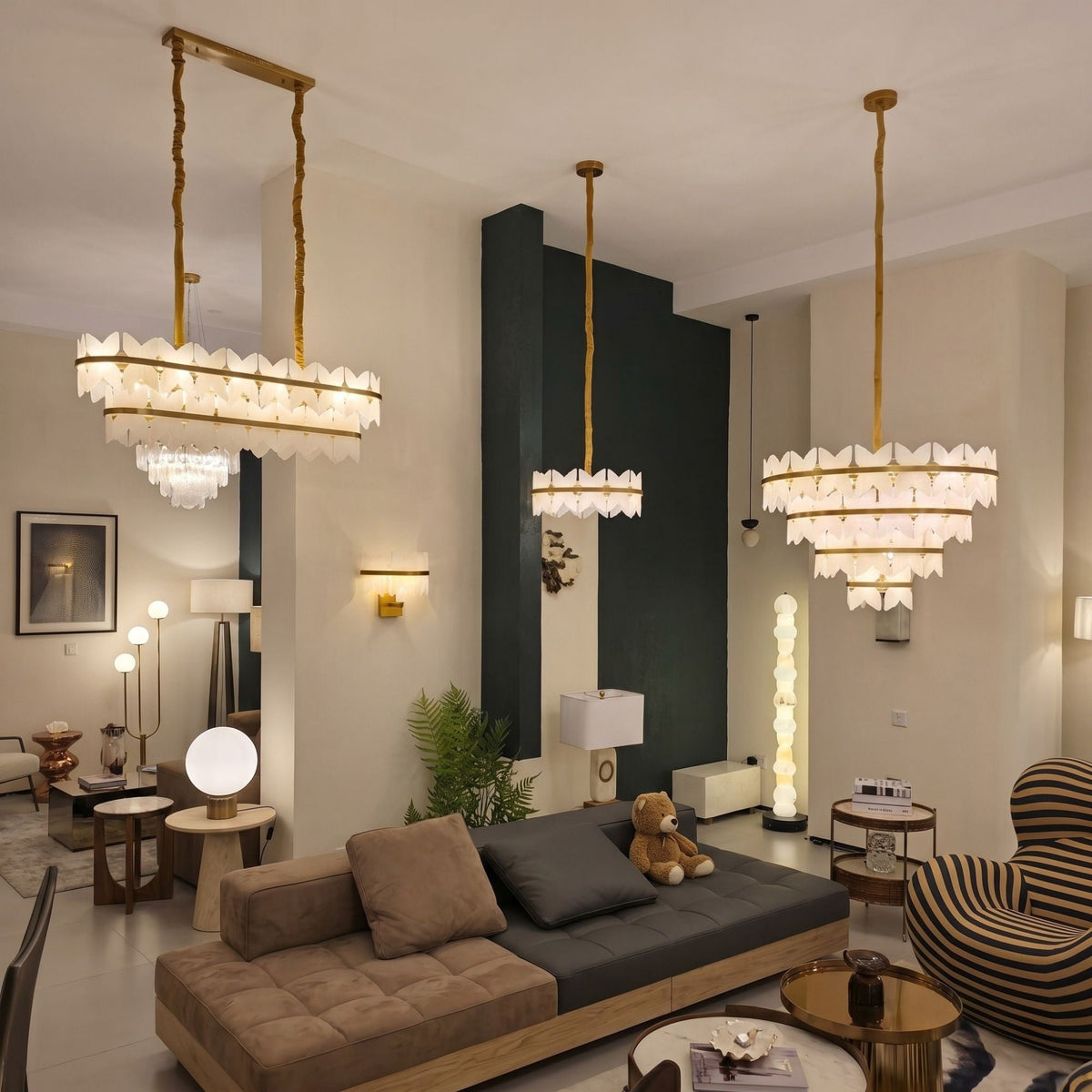 Petraia 6 Light Floral Alabaster Chandelier - Brushed Brass