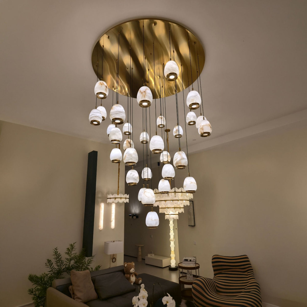 Aurevia 31 Light LED Alabaster Chandelier - Brushed Brass