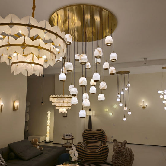 Aurevia 31 Light LED Alabaster Chandelier - Brushed Brass