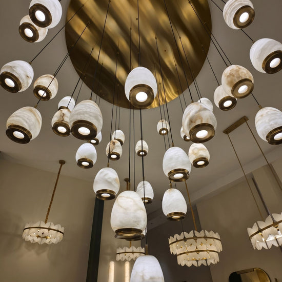 Aurevia 31 Light LED Alabaster Chandelier - Brushed Brass